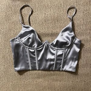 White Fox Boutique Silver Satin Top